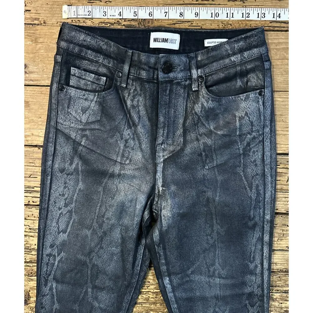William Rast Women’s Gray Wax Coated Reptile Print Sculpted High Jeans Size 26_5